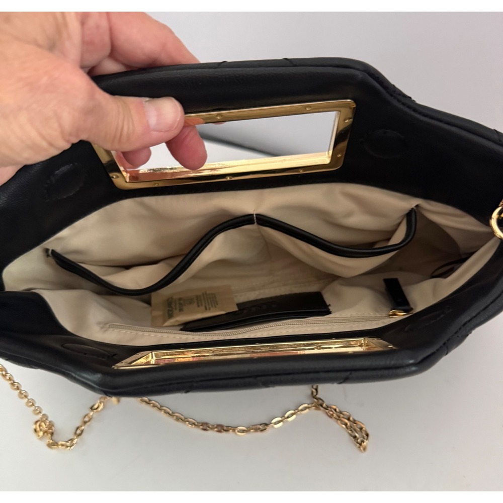 INC Juditth International Concepts black quilted clutch gold removable chain - Picture 5 of 9